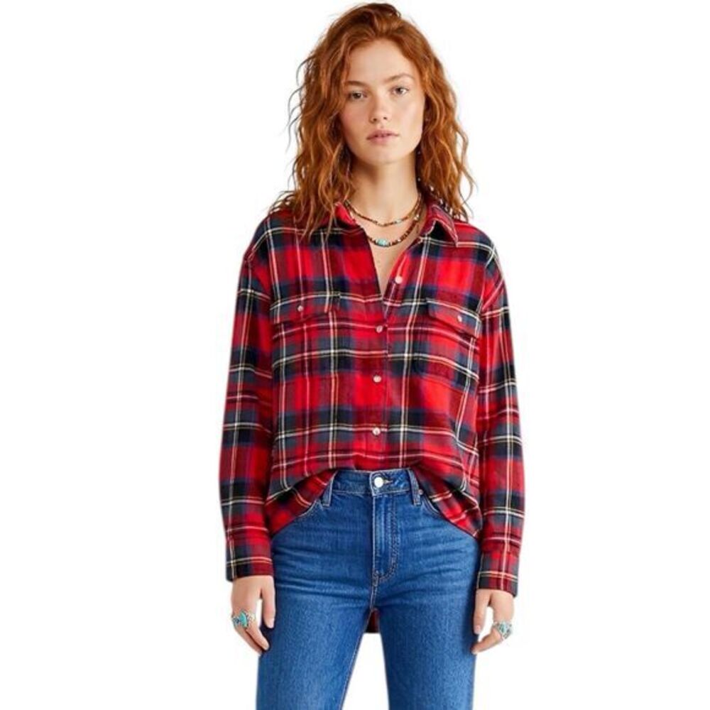 Old Navy The Boyfriend Shirt Sz Small Petite Hiking Camping Flannel Grunge Boho